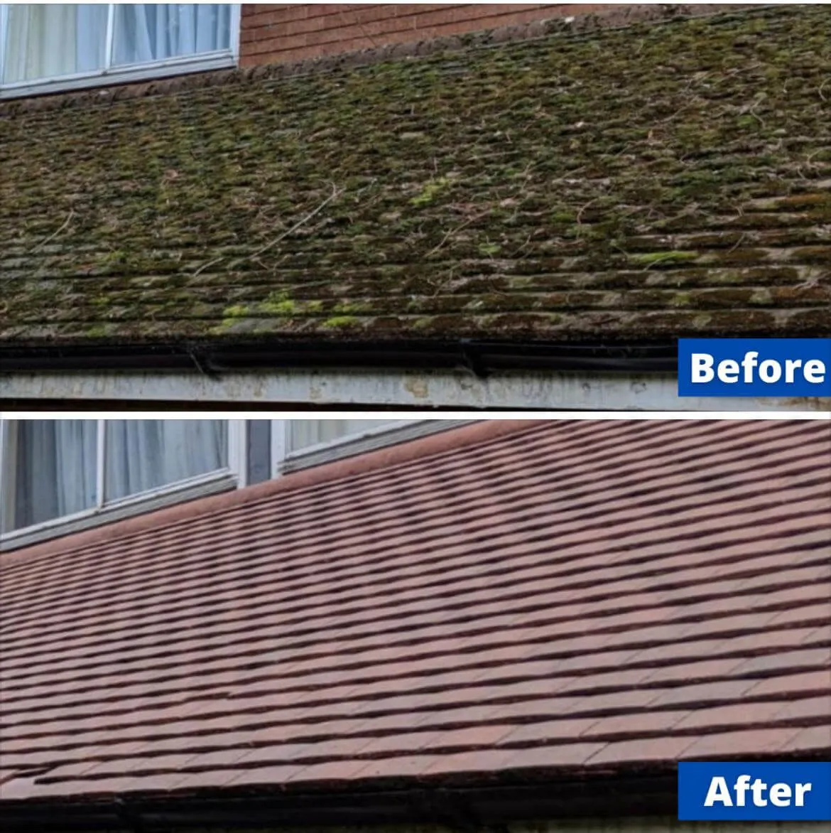 A concrete-tile roof before and after re-roofing by ProActive Roofing